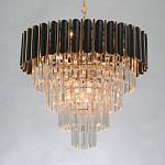 Люстра из черного металла с многоярусными подвесками из прозрачного хрусталя на золотой цепи Empire Black Chandelier Crystal варинант исполнения - 3 | Loft Concept в Рязани