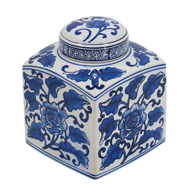 Ваза с крышкой в китайском стиле Oriental Blue & White Ornament Vases Синий Белый в Рязани | Loft Concept 