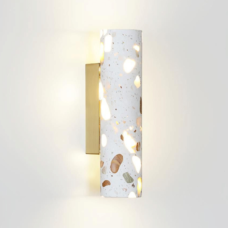 Бра с цилиндрическим белым бетонным плафоном Terrazzo Light Бронза Серый Бра с цилиндрическим белым бетонным плафоном Terrazzo Light Бронза Серый в Рязани | Loft Concept