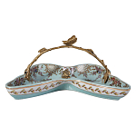 Блюдо из голубого фарфора с бронзовой ручкой в виде ветки Blue Garden варинант исполнения - 2 | Loft Concept в Рязани