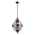 Подвесной светильник с прозрачным стеклянным плафоном в форме шара цвета никеля в индустриальном стиле на цепи 3 лампы Feiss варинант исполнения - 2 | Loft Concept в Рязани