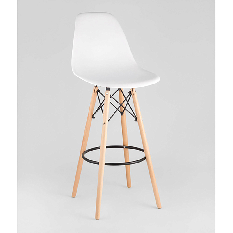 Пластиковый барный стул на ножках из массива бука Eames White Белый Древесина в Рязани | Loft Concept 