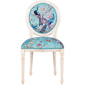 Стул из массива бука с изображением птиц и цветов Turquoise Beige Chinoiserie Garden Chair