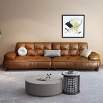 Диван двухместный кожаный с каркасом из массива дерева Medieval Furniture варинант исполнения - 1 | Loft Concept в Рязани