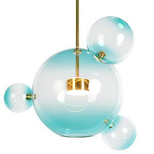 Подвесной светильник с прозрачными бирюзовыми стеклянными шарами и золотыми деталями Диаметр 43 Giopato & Coombes