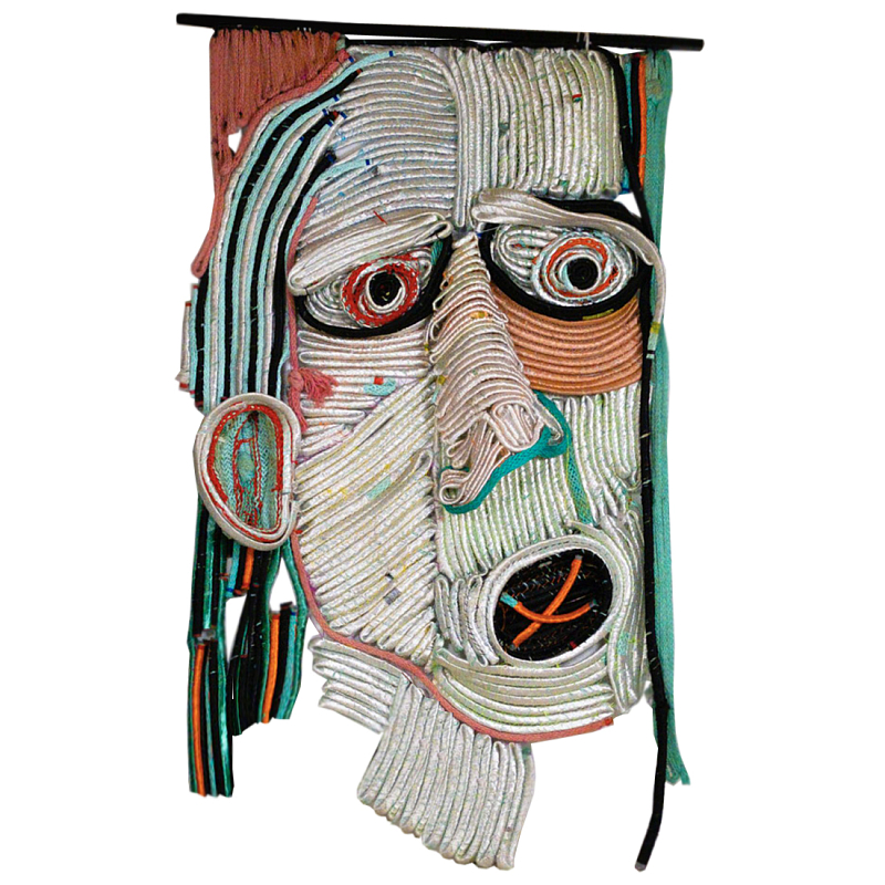 Арт-Объект плетеный из нитей большой портрет Joana Schneider  Зеленый Терракотовый Бежевый в Рязани | Loft Concept 