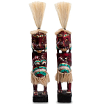 Комплект из 2-х деревянных статуэток Asmat Straw Headdress Statuettes Red Turquoise Tattoo варинант исполнения - 1 | Loft Concept в Рязани