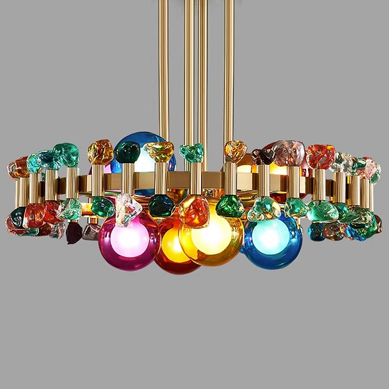 Люстра круглая золотистая с цветными плафонами Colorful Ball Candy Crystal Золотой Мульти Люстра круглая золотистая с цветными плафонами Colorful Ball Candy Crystal Золотой Мульти в Рязани | Loft Concept