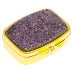 Таблетница карманная прямоугольная с 2-мя отделениями с зеркалом и накладкой из натурального камня Флюорит Gold Stone Pillboxes варинант исполнения - 1 | Loft Concept в Рязани