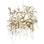 Подвесная люстра в виде ветвей деревьев золотого цвета с прозрачными подвесками-каплями 8 и 14 ламп Droplet Chandelier варинант исполнения - 1 | Loft Concept в Рязани