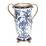 Ваза с бронзовыми ручками и синим цветочным узором Blue & White Ornament варинант исполнения - 1 | Loft Concept в Рязани