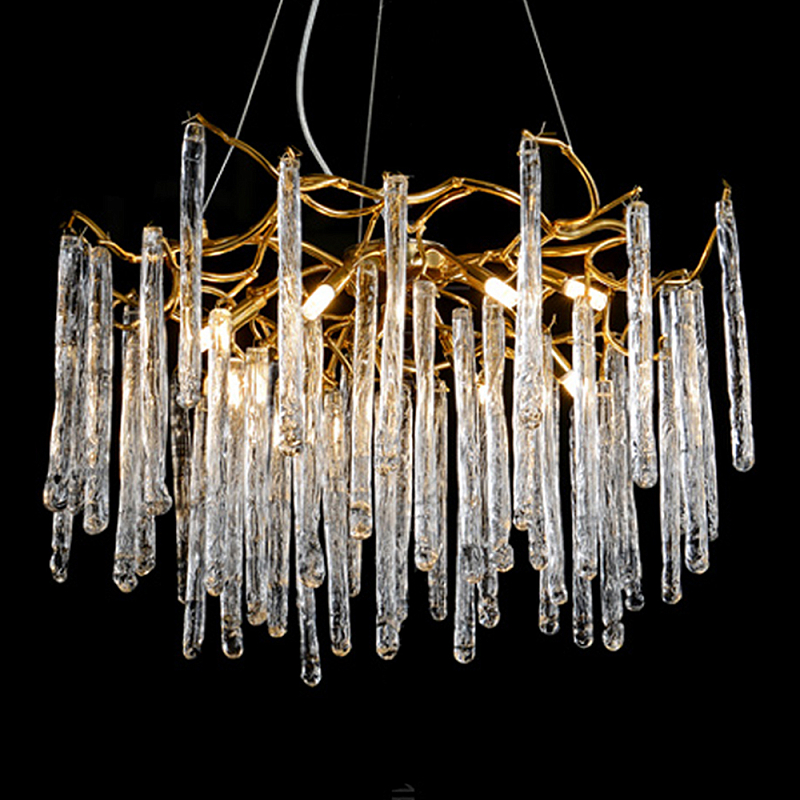 Люстра на подвесе с каркасом из металла и прозрачными подвесками из стекла Droplet Chandelier Золотой Прозрачный Люстра на подвесе с каркасом из металла и прозрачными подвесками из стекла Droplet Chandelier Золотой Прозрачный в Рязани | Loft Concept