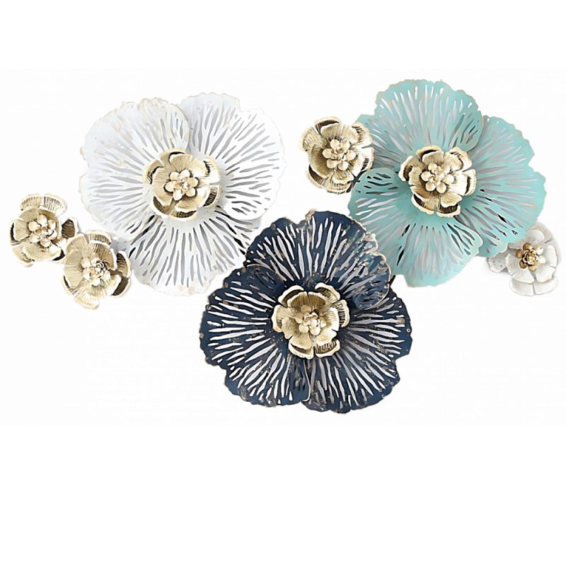 Панно настенное Blank Sheet Flowers Золотой Белый Синий Панно настенное Blank Sheet Flowers Золотой Белый Синий в Рязани | Loft Concept