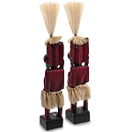 Комплект из 2-х деревянных статуэток Asmat Straw Headdress Statuettes Red Tattoo варинант исполнения - 2 | Loft Concept в Рязани