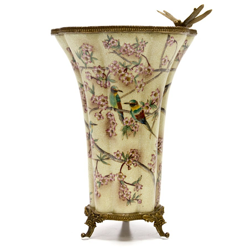 Фарфоровая ваза Vase Birds in Sakura Бежевый Бронза Фарфоровая ваза Vase Birds in Sakura Бежевый Бронза в Рязани | Loft Concept