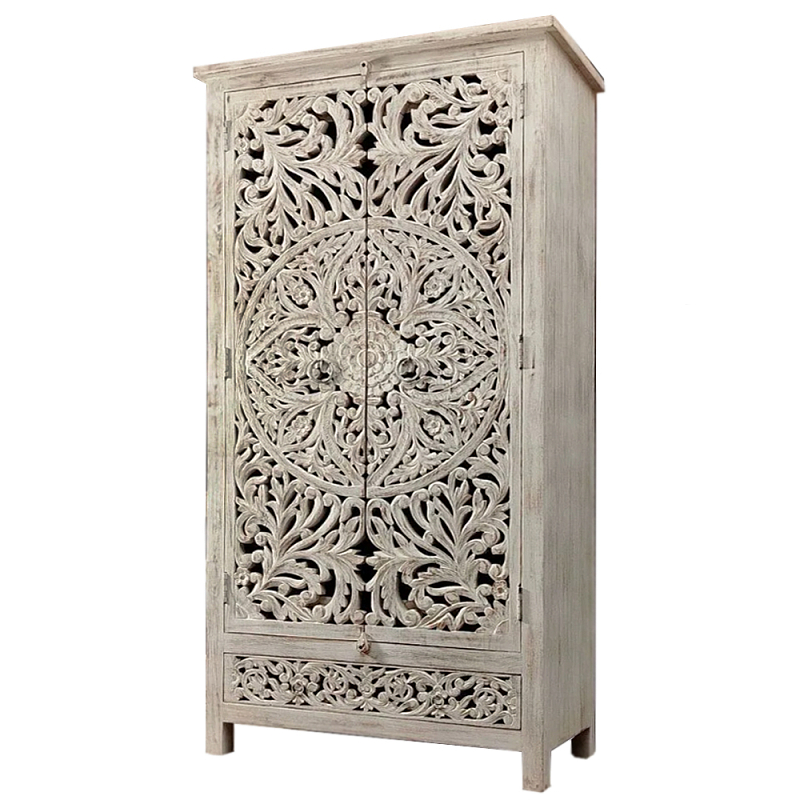 Шкаф с орнаментом ручная резьба из дерева Indian Antique Furniture Серый Шкаф с орнаментом ручная резьба из дерева Indian Antique Furniture Серый в Рязани | Loft Concept