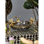 Блюдо черного цвета из фрафора на бронзовых ножках в виде стрекоз Eden Garden варинант исполнения - 3 | Loft Concept в Рязани