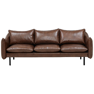 Трехместный кожаный диван на ножках темно-коричневый Tailler Sofa Brown