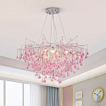 Люстра серебрянная с розовыми стеклянными подвесками в форме капель FAIRYTREE Light варинант исполнения - 1 | Loft Concept в Рязани