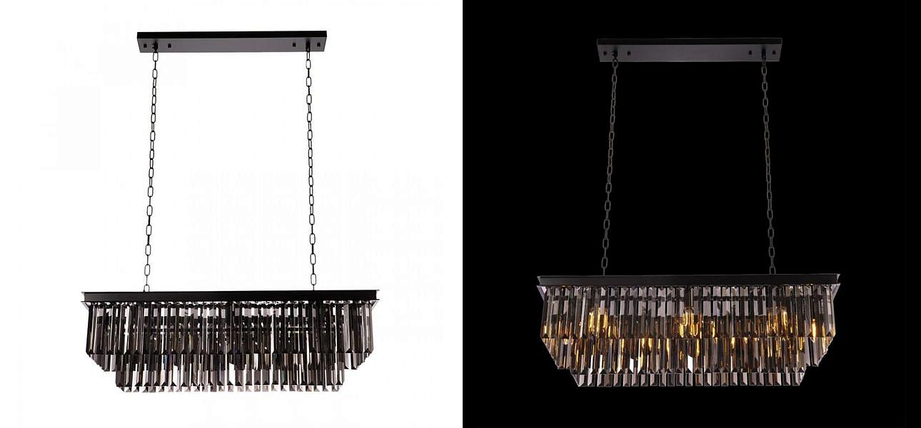 Прямоугольная Люстра RH 1920s Odeon Black iron Серое Стекло Длина 80 см Прямоугольная Люстра RH 1920s Odeon Black iron Серое Стекло Длина 80 см - Loft-Concept в Рязани