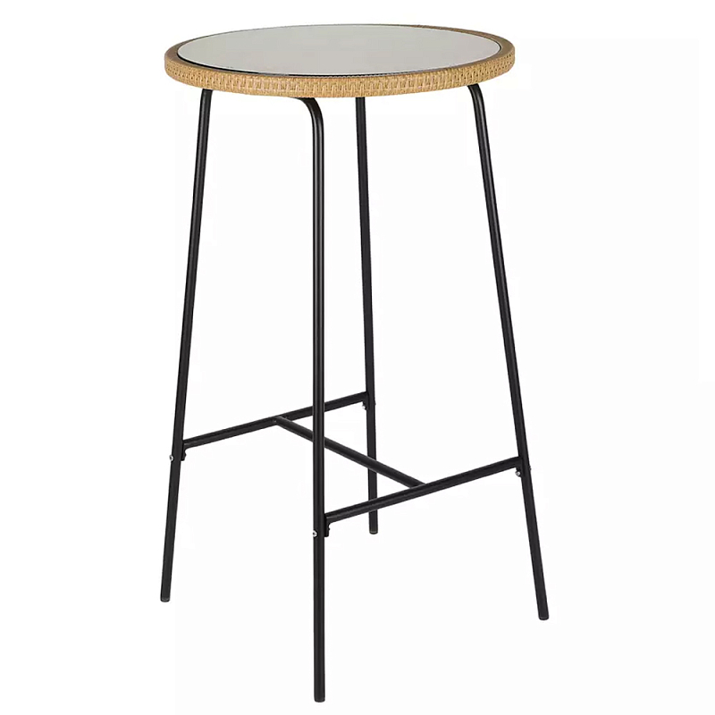 Барный столик с круглой плетеной столешницей Wicker Table Top Черный Бежевый Барный столик с круглой плетеной столешницей Wicker Table Top Черный Бежевый в Рязани | Loft Concept