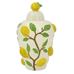 Ваза с крышкой кремового цвета и объемным рисунком лимонов и листьев Lemon Delight варинант исполнения - 1 | Loft Concept в Рязани