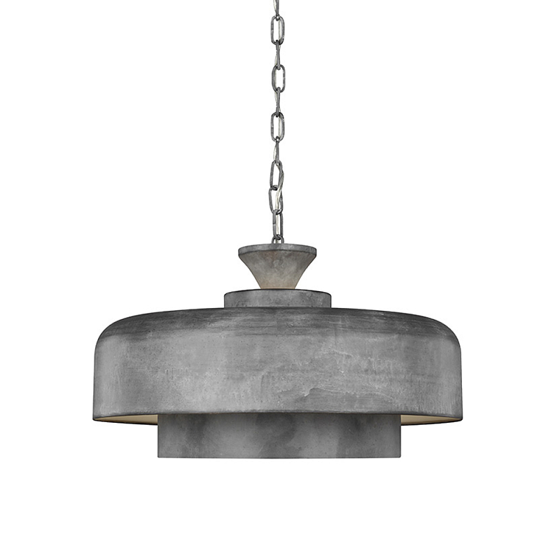 Подвесной светильник с массивным круглым стальным плафоном серого цвета в индустриальном стиле на цепи Feiss Цинк Графит в Рязани | Loft Concept 