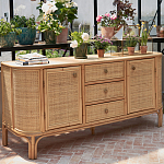 Длинный комод из ротанга с дверцами и ящиками Simone Rattan Chest of Drawers варинант исполнения - 8 | Loft Concept в Рязани