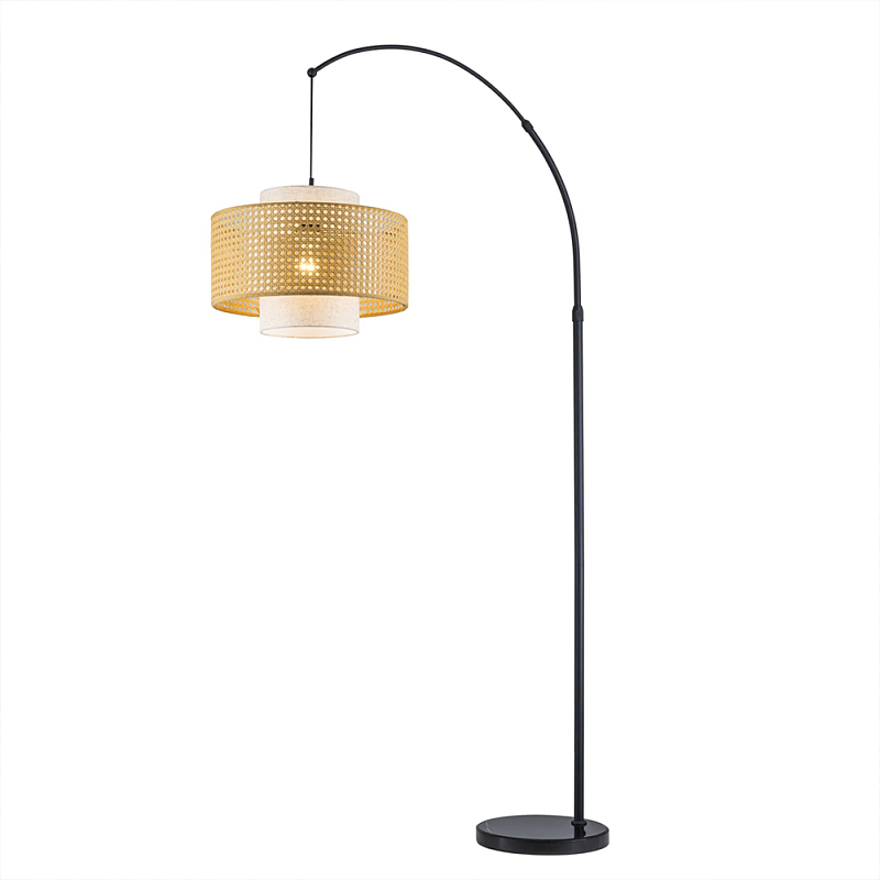 Торшер с декоративным поясом из плетеного бамбука Biuloggicu Черный Бежевый в Рязани | Loft Concept 