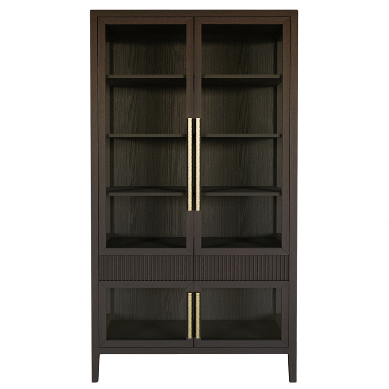 Витрина Primo со стеклянными фасадами и 2 ящиками Темный орех Темный дуб Золотой в Рязани | Loft Concept 