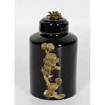 Банка с крышкой из фарфора с бронзовым цветочным элементом Eden Garden варинант исполнения - 3 | Loft Concept в Рязани