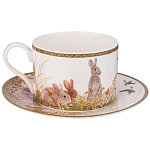 Чайная пара из фарфора с изображением собаки и зайцев 300 мл Hunting Porcelain Collection варинант исполнения - 1 | Loft Concept в Рязани