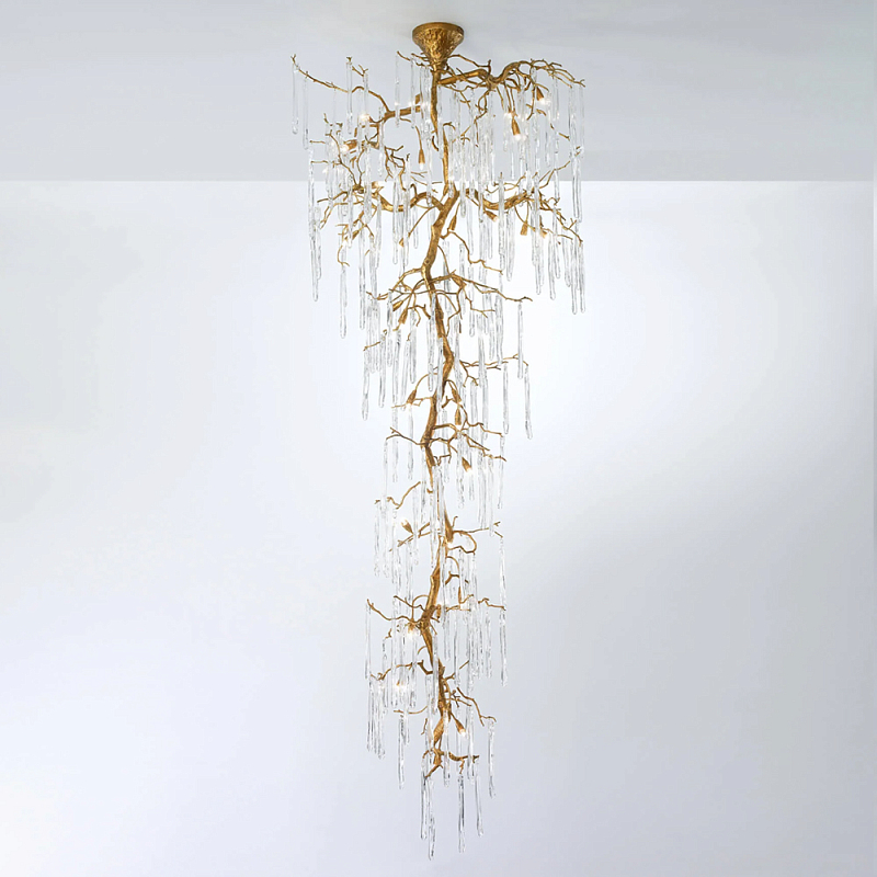 Люстра большая каскадная с прозрачными подвесками в форме капель Droplet Chandelier Золотой Прозрачный Люстра большая каскадная с прозрачными подвесками в форме капель Droplet Chandelier Золотой Прозрачный в Рязани | Loft Concept