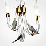 Подвесной светильник с 3-мя прозрачными изогнутыми трубками и декоративными птичками Ganthea варинант исполнения - 5 | Loft Concept в Рязани