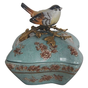Шкатулка синяя с крышкой фигурка птичка Forest Waltz