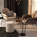 Банкетка круглая бежевый велюр на 4-х металлических ножках черного цвета SANJAY варинант исполнения - 5 | Loft Concept в Рязани