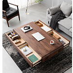 Кофейный стол из массива дерева с выдвижными ящиками Coffee Walnut Table варинант исполнения - 2 | Loft Concept в Рязани