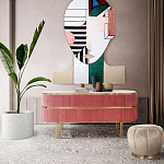 Дизайнерский комод овальный с розовой бархатной обивкой Edith варинант исполнения - 4 | Loft Concept в Рязани