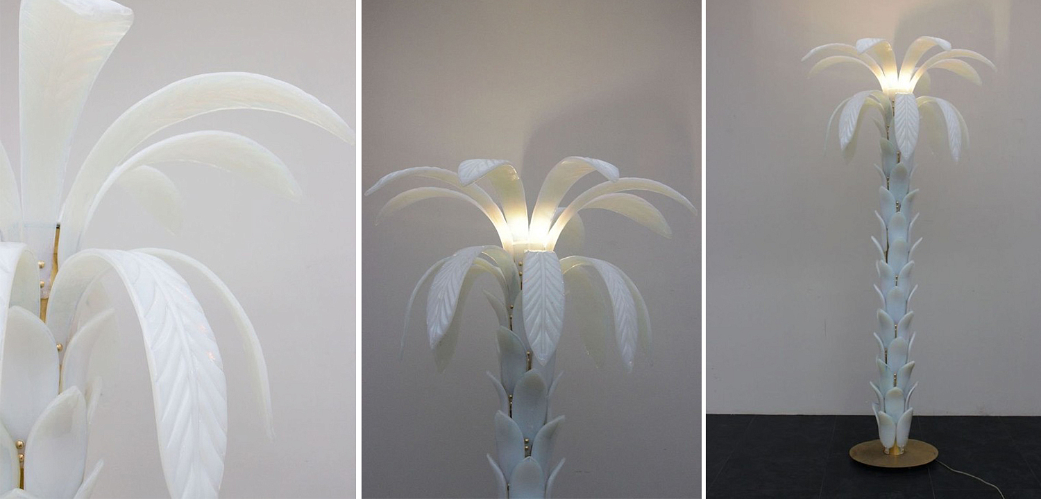 Дизайнерская Торшер Пальма из Белого Стекла Модерн ХХ века Murano Glass Palm-Shaped Floor Lamp Дизайнерская Торшер Пальма из Белого Стекла Модерн ХХ века Murano Glass Palm-Shaped Floor Lamp - Loft-Concept в Рязани