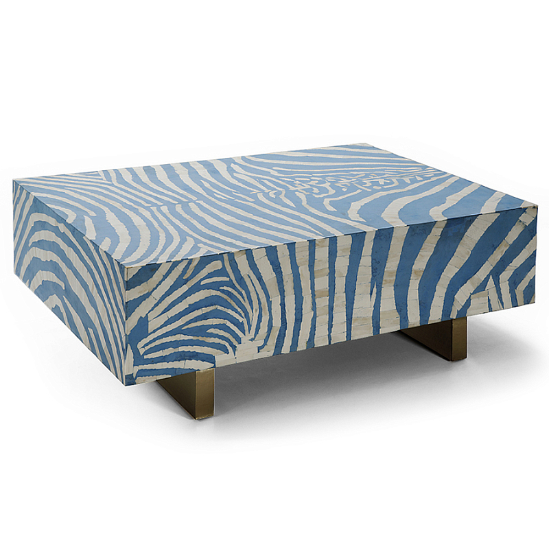 Кофейный стол Kenya Coffee Table Bone Inlay ZEBRA blue ivory ( слоновая кость ) Голубой Золотой в Рязани | Loft Concept 