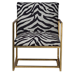 Кресло с металлическим золотистым каркасом и мягкой обивкой с чёрно-белым принтом зебры Wild animals варинант исполнения - 1 | Loft Concept в Рязани