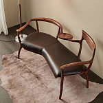 Кушетка с деревянным каркасом и сиденьем из коричневой натуральной кожи Moon Walnut Furniture варинант исполнения - 7 | Loft Concept в Рязани