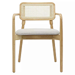 Стул обеденный с мягким сиденьем и спинкой из плетеного ротанга Wood and Textile Chair варинант исполнения - 1 | Loft Concept в Рязани