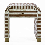 Тумбочка прикроватная с ящиком Tofino Stripes Bone Inlay Bedside Beige варинант исполнения - 1 | Loft Concept в Рязани