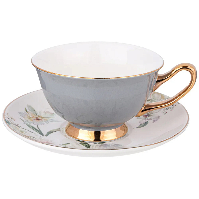 Чайная пара из фарфора 200 мл Grey Tea Porcelain Set Белый Золотой Серый Чайная пара из фарфора 200 мл Grey Tea Porcelain Set Белый Золотой Серый в Рязани | Loft Concept