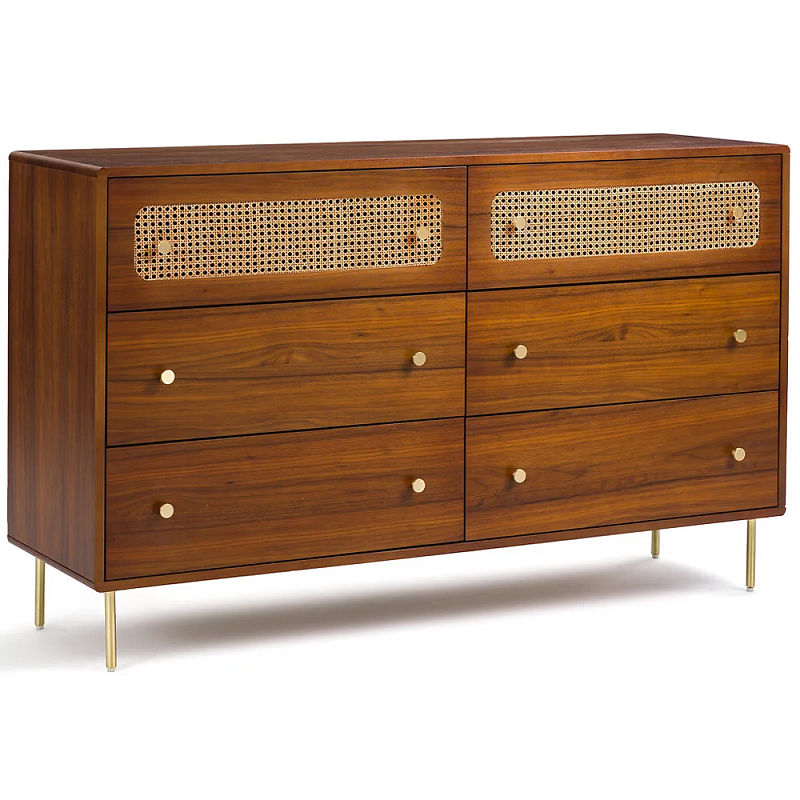 Комод с 6-ю ящиками с декором из ротанга Degarmo Chest of Drawers Коричневый Латунь Древесина Комод с 6-ю ящиками с декором из ротанга Degarmo Chest of Drawers Коричневый Латунь Древесина в Рязани | Loft Concept