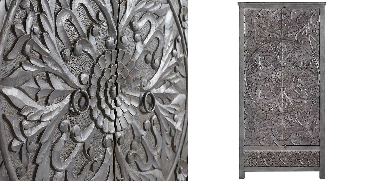 Шкаф Indian Antique White Furniture Cupboard Devan серый Шкаф Indian Antique White Furniture Cupboard Devan серый - Loft-Concept в Рязани