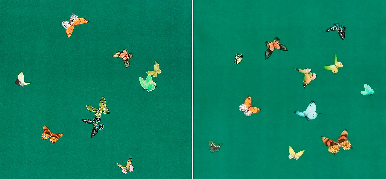 Обои ручная роспись Butterflies Emerald on green dyed paper Обои ручная роспись Butterflies Emerald on green dyed paper - Loft-Concept в Рязани