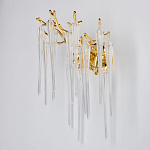Бра золотого цвета с разветвленными ветвями и длинными прозрачными подвесками в форме стеклянных сосулек Droplet Chandelier варинант исполнения - 3 | Loft Concept в Рязани