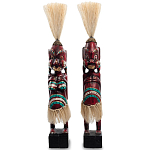 Комплект из 2-х деревянных статуэток Asmat Straw Headdress Statuettes Red Turquoise Tattoo варинант исполнения - 4 | Loft Concept в Рязани